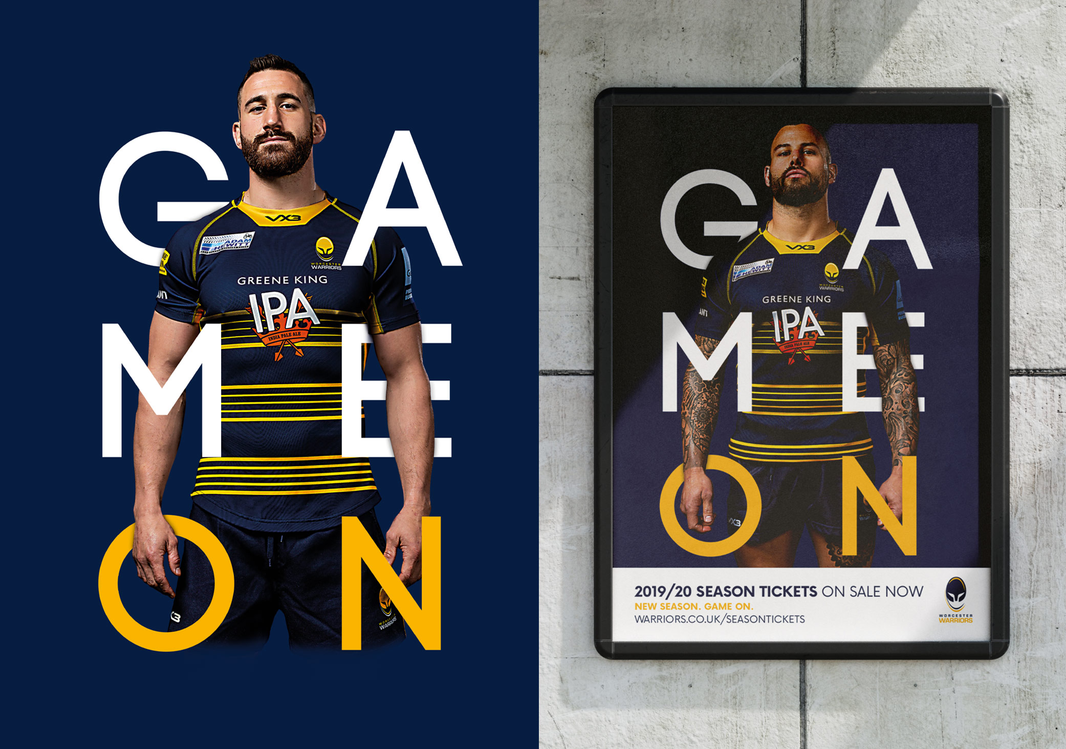 Worcester Warriors season tickets marketing campaign poster shown in situ