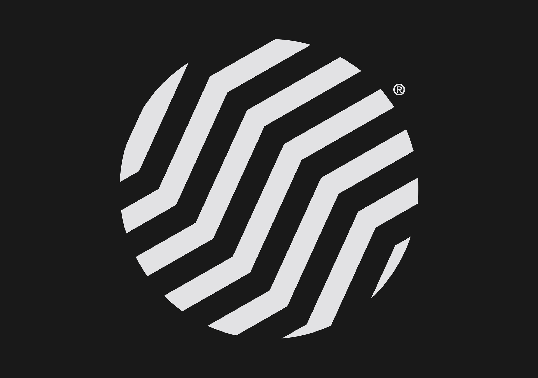 Geometric logo design of white zig zag lines in a circular shape on a black background