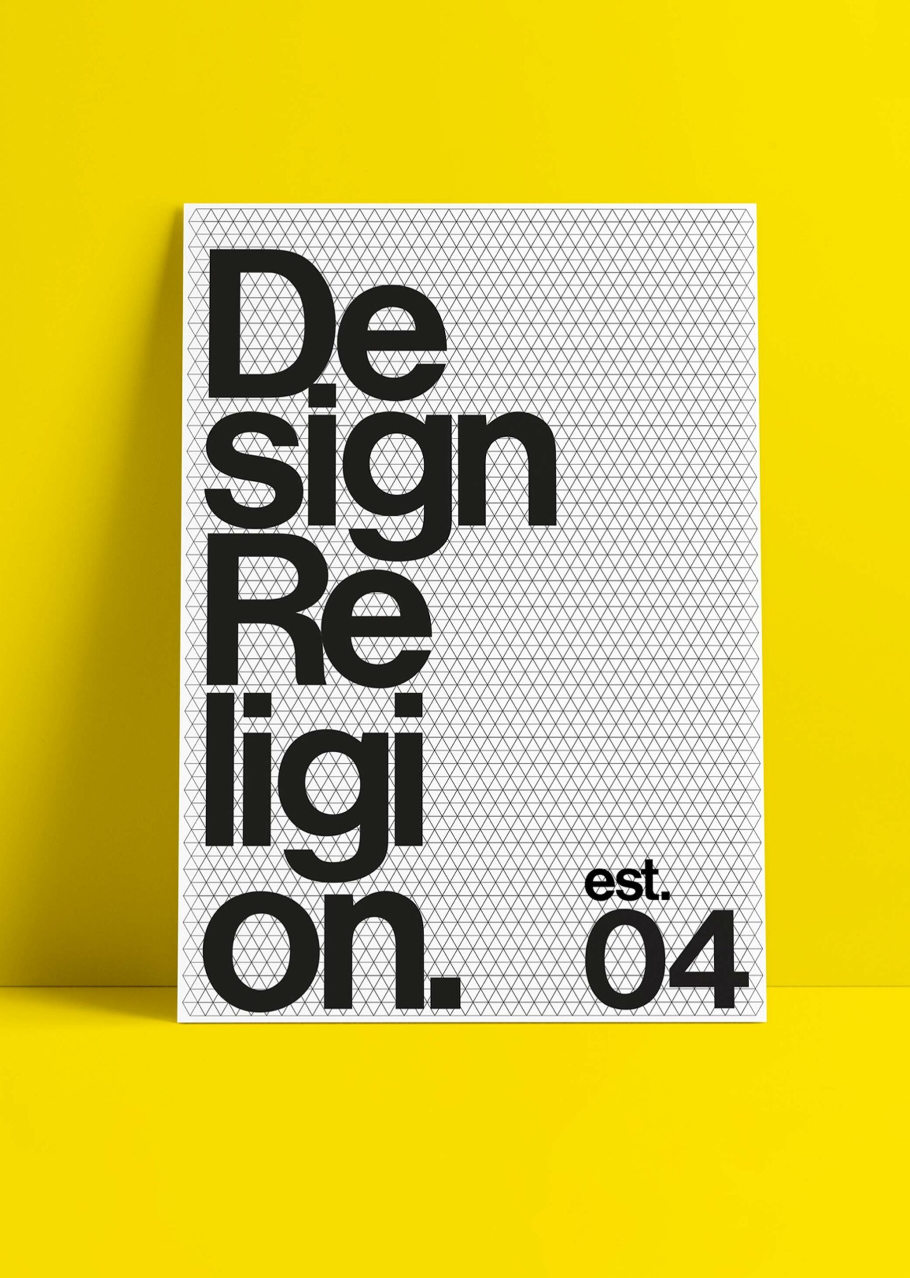 DesignReligion mono typographical poster design on a bright yellow background
