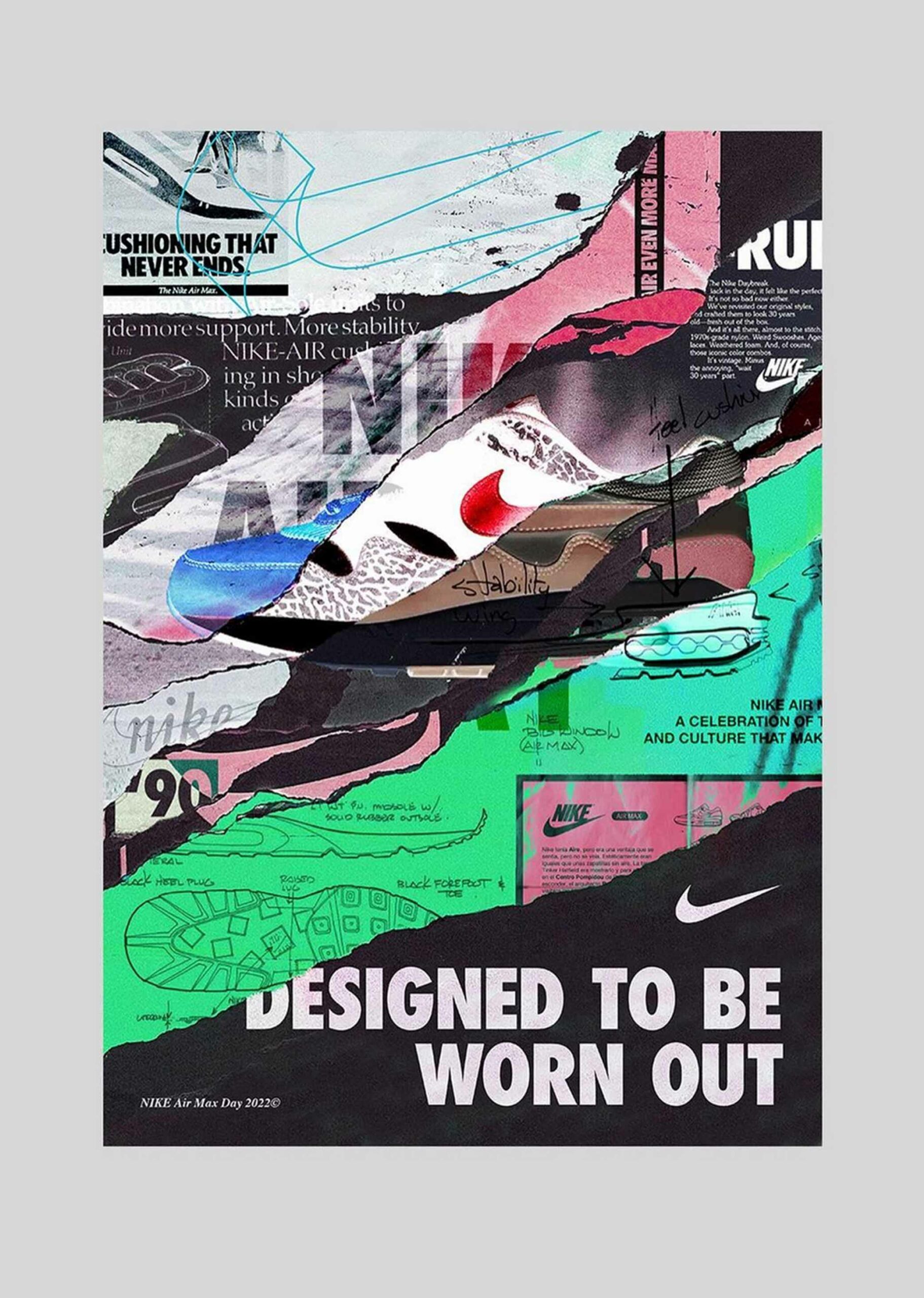 Creative poster design using a ripped paper approach showing a trainer in multiple styles