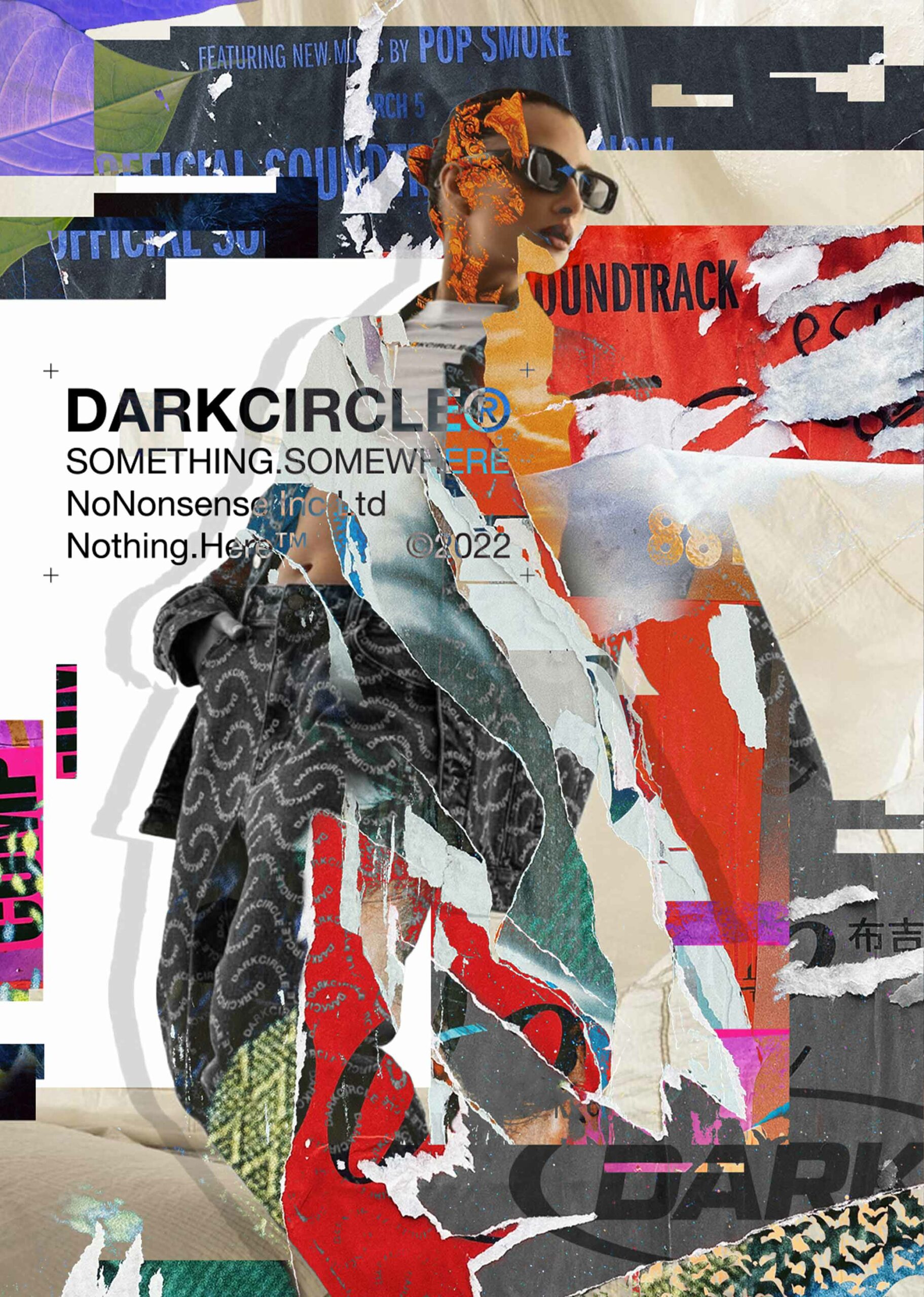 Creative experimental poster design for Dark Circle using a ripped paper montage style